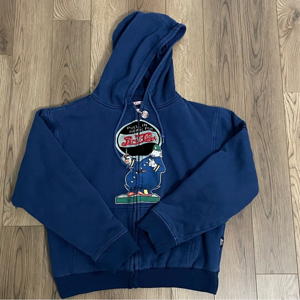 Vintage Pepsi Cola Heavy‎ Sweater Hoodie Blue Keystone Cop Logo